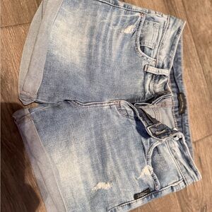 Silver Jeans Faded Blue Denim Shorts with Subtle Distress